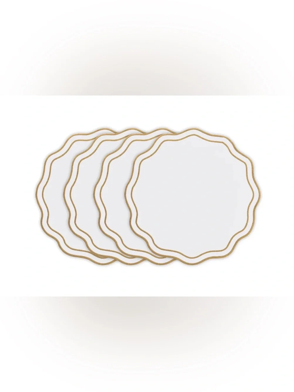 Linen Blend scalloped charger 4 pack Ivory & Gold Round Placemats scalloped edge